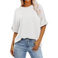 thumbnail image 1 of Yuyuzo T-Shirts d'Été pour Femmes à Col Rond, Manches Mi-Longues, Coupe Ample, Chemises Décontractées Unies, T-Shirts Basiques, 1 of 7