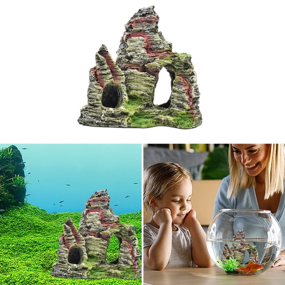 Aquarium Ornament Fish Tank Decoration Mountain View Rockery Cave Hideout for Aquatic Pets Plastic Resin Decor Terrarium and Aquarium Scenery 1-Pack