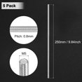 thumbnail image 3 of Uxcell Lot de 5 Tige Entièrement Filetée, M5x250mm Acier Inoxydable 304 Barre de Filetage à Droite Goujons Filetés Métriques, 3 of 7