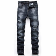 EGNMCR Jeans for Men, Men's Elastic Waist Loose Fit Denim Pants, Mens Pull On Jeans Men's New Fashion Have Pockets Button Zipper Personality Denim Trend Jeans Men Denim jeans