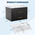 thumbnail image 2 of 24 inch Bathroom Vanity with Sink Combo, Floating Bathroom Vanity with Ceramic Basin, 2 Large Drawers with Gold Handle, Soft-Close Design, Easy Assembly, Black, 2 of 6