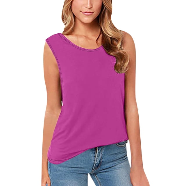 Timegard Tank Tops for Women Sleeveless Round Neck Backless Shirts Solid Color Casual Fashion Tops