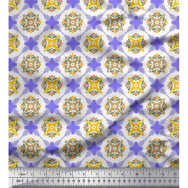 Soimoi Cotton Duck Fabric Geometric & Flower Artistic Decor Fabric Printed Yard 42 Inch Wide