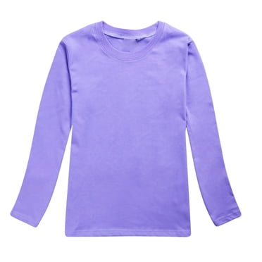 PMVFHDE Girls Tops Girls Tops Plus Size Girls Trendy Tops T Shirts for Girl Graphic Girl's Graphic T-Shirts Toddler Boys Girls Autumn Long Sleeve Solid Prints T Shirt Tops Purple,6-7 Years