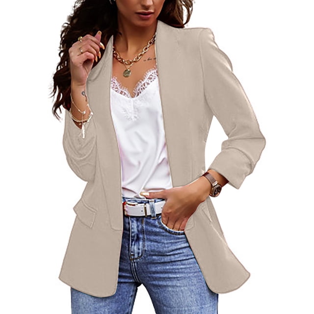 Pompotops Femmes Dames Veste Unie à Col Rabattu Manteau à Manches Longues Manteau Vêtement d'Extérieur Blazer Liquidation