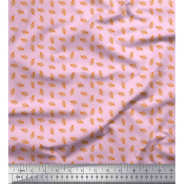 Soimoi Polyester Crepe Fabric French Horn Musical Instrument Fabric Prints by Yard 42 Inch Wide