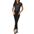thumbnail image 2 of INSPIRE CHIC Women's Denim Jacket Short Sleeve Collared Button Up Jean Shirt Tops Black L, 2 of 5