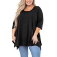 thumbnail image 1 of SHOWMALL Hauts Grande Taille pour Femmes Tunique Manches 3/4 Vêtements Noir 5X Blouse Tunique Évasée Vêtements Fendus Col Rond Chemise Fluide pour Leggings, 1 of 6