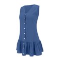 thumbnail image 3 of Dvprdro Robe d'Été Imitation Coton Lin pour Femmes Mode Décontractée Ample Couleur Unie Col en V Sans Manches Boutonnée Ourlet à Volants Robe de Plage Soleil, 3 of 5