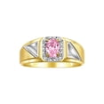 thumbnail image 1 of RYLOS Men's Rings Yellow Gold Plated Silver Classic 7X5MM Oval Gemstone & Diamond Ring Pink Ice October Birthstone Rings For Men Size 12, 1 of 7