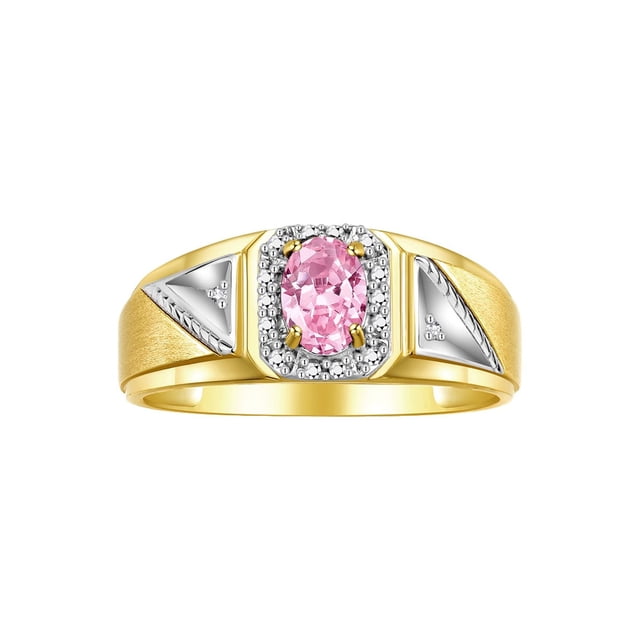 RYLOS Men's Rings Yellow Gold Plated Silver Classic 7X5MM Oval Gemstone & Diamond Ring Pink Ice October Birthstone Rings For Men Size 12