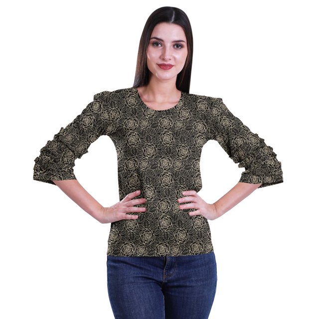 Moomaya Ruffle Sleeve Printed Cotton Womens Tops Plus Size Short T-Shirt Top