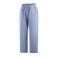 thumbnail image 4 of Timegard Capri Shorts for Women Cotton Linen Elastic Waisted Drawstring Lounge 3/4 Shorts with Pockets, 4 of 6
