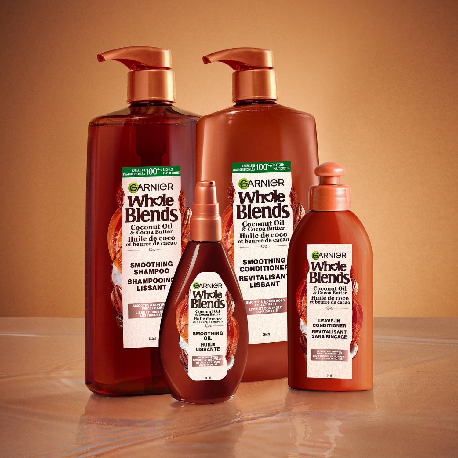 Garnier Whole Blends Huile de Coco & Beurre Cacao Shampooing Lissant pour Cheveux Frisottés