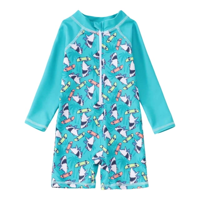 TOOYOU Toddler Boy Swimsuit Swimwear Long Sleeve Rash Guard Print For Baby Beach Pool Swimming Sun Summer Outfit Child Bathing Suit For Swimming Lessons And Beach Size 6-9 Months,Multicolour