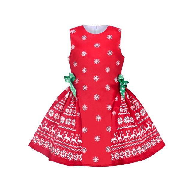 Robe Fille Rouge Renne Flocons de Neige Fête de Noël Vacances 5 Ans