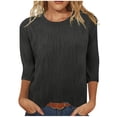 thumbnail image 1 of FAIWAD Hauts Texturés pour Femmes Été Chemises à Manches 3/4 Blouse Décontractée à Col Ras du Cou T-Shirts Basiques de Couleur Unie, 1 of 5