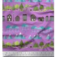 thumbnail image 1 of Soimoi Poly Georgette Fabric Tree,House & Raindrop Nature Print Fabric by Yard 42 Inch Wide, 1 of 3