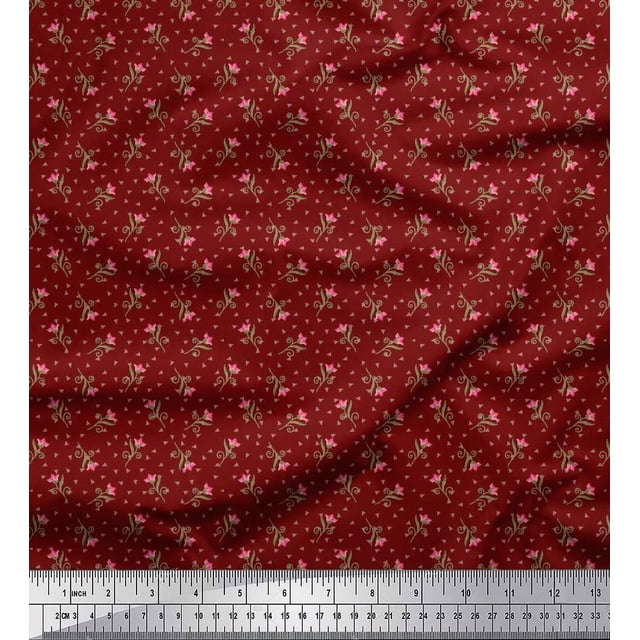 Soimoi Polyester Crepe Fabric Swirl,Triangle & Floral Artistic Decor Fabric Printed Yard 52 Inch Wide