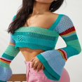 thumbnail image 3 of MesaSe Women Fall Winter Crochet Knit Mesh Sweater Off Shoulder Long Sleeve Pullover Crop Tops Ribbed Blouse Tops, 3 of 6