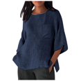thumbnail image 1 of Hauts de Printemps pour Femmes Élégants avec Manches 3/4 et Col Rond en Chemises Unies Confortables pour Femmes Bleu TG, 1 of 4