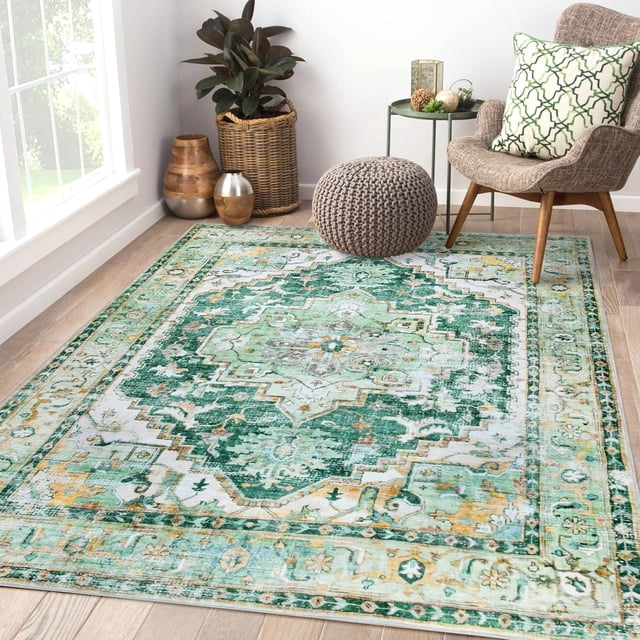 8x10 Boho Area Rug, Machine Washable Area Rugs 8x10 for Living Room (Green)