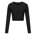 thumbnail image 3 of Timegard Womens Tops Ribbed Crewneck Long Sleeve Slim Comfy Tee Casual Crop Tops Bottom Blouse Fall, 3 of 5