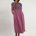 thumbnail image 1 of Meichang Robes en Lin pour Femmes 2024 Rétro à Imprimé Floral Coupe Ample Robes Midi Manches Courtes Col Rond Robes d'Été Décontractées Évasées Légères Confortables Longues Robes de Travail Rose Vif TG, 1 of 5
