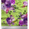 thumbnail image 1 of Soimoi Tissu Poly Georgette Feuilles et Imprimé de Fleurs de Roses, Tissu au Mètre, 52 Pouces de Large, 1 of 3