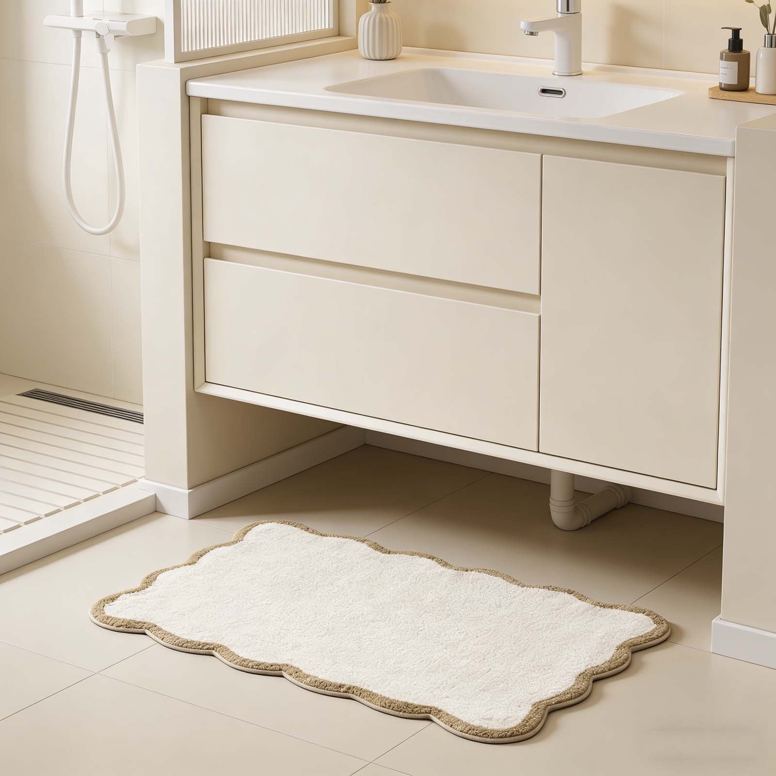 Bathroom Rugs Mat, Xinsrenus Scalloped Tufted Pile Bath Rug, Super Absorbent Soft Microfiber Bath Mats, Non-Slip Quick Dry Machine Washable 16x24 for Bathroom Floor Tub Shower