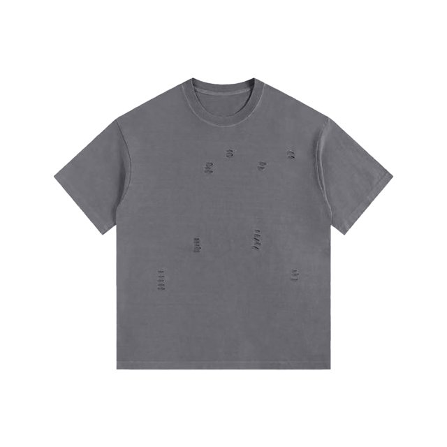 ShomPort T-Shirts à Manches Courtes pour Hommes Col Rond Classique Manches Courtes Décontracté Trous Déchirés Chemises Surdimensionnées