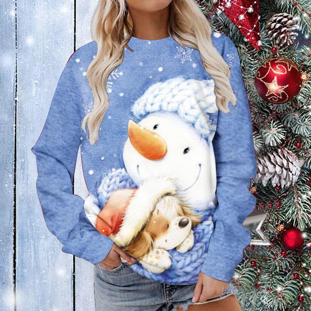 Christmas Sweatshirts Femmes Plus Women Manches Longues Casual Christmas Impression Pull Col Rond Sweatshirt Tunique Tops Plus Size Sweatshirts for Women sur Clearance