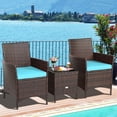 thumbnail image 3 of Costway 3PCS Patio Rattan Furniture Set Cushioned Sofa Glass Tabletop Deck Blue, 3 of 10