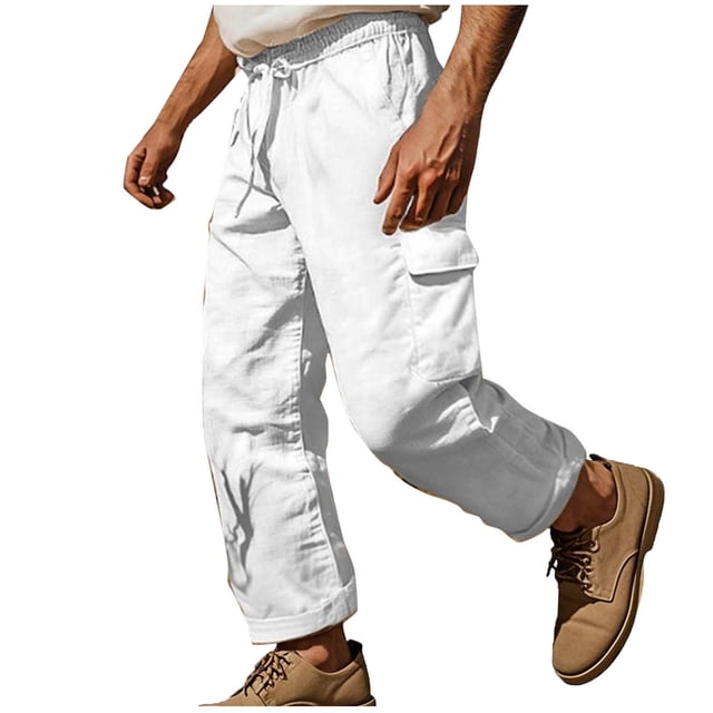 Pantalons pour Hommes en Liquidation! Pantalons de Travail pour Hommes Cargo Pantalons Extensibles pour Hommes Pantalons de Travail pour Hommes Coton Lin Extensible Amples Confortables Pantalons Cargo Couleur Unie Légers Pantalons de Randonnée en Plein Air
