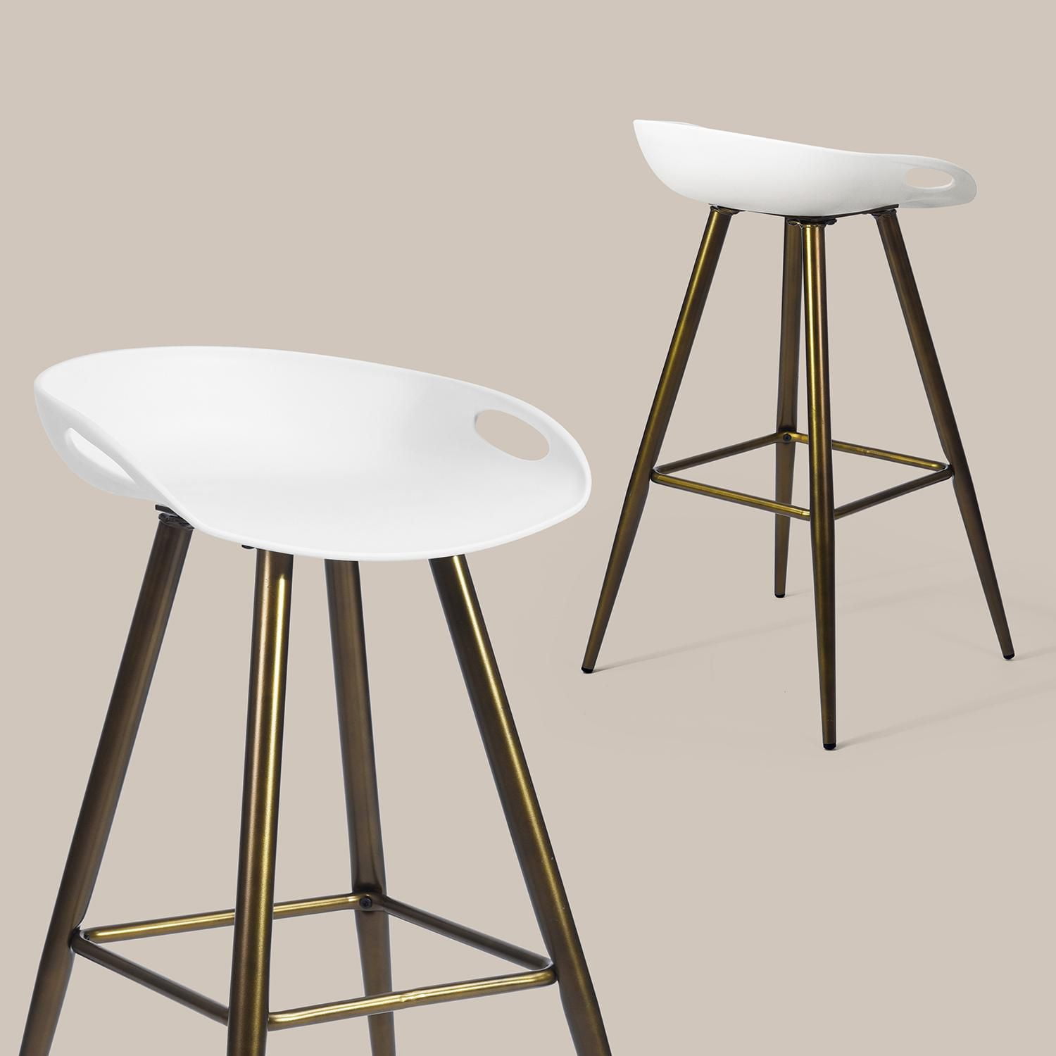 Homylin Ensemble de deux tabourets de bar modernes, hauteur de comptoir de 28 pouces, avec pieds en métal doré et repose-pieds, chaises de bar sans accoudoirs pour la maison, le bureau ou l'îlot de cu