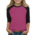 thumbnail image 2 of ZACPNCV T-Shirts pour Adolescentes Raglan Manches 3/4 Vêtements Mignons Automne Col Rond Hauts Confortables Manches au Coude T-Shirts Noir 4-5 Ans, 2 of 7