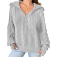 thumbnail image 1 of Gupgi Sweaters for Women Trendy Zip Up Long Sleeve Solid Color Sweater Tops Fall Lapel Cable Knit Pullover, 1 of 7