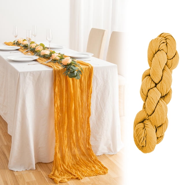 Matoen12 Cheese Cloth Table Runner 35 x 157 Inches Gauze Table Runner Boho Rustic Decorations for Wedding Decor Reception Bridal Shower Holiday Party, Yellow