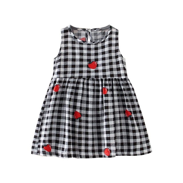 Yanlir Robe Sans Manches à Col Rond pour Filles Robe d'Été de Plage 6 Mois - 7 Ans Robe Mignonne à Imprimé Graphique pour Tout-Petits pour des Tenues Confortables et Adorables (Noir, 4-5 Ans)