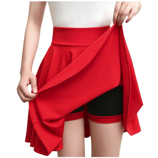 LNGOOR Jupe Patineuse Mini Plissée Extensible Décontractée pour Femmes avec Shorts Basique Polyvalente Taille Haute