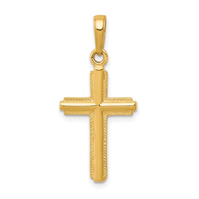 14k Yellow Gold Cross Necklace Charm Pendant Religious Latin