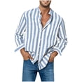 thumbnail image 1 of AherBiu Linen Shirts for Men Long Sleeve Button down Lapel Collar Striped Trendy Casual Dress Shrits, 1 of 6
