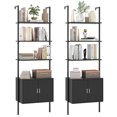 thumbnail image 1 of Gymax 2PCS 72.5'' Tall Bookshelf 5 Tier Wall Mount Ladder Bookcase w/ Cabinet Black, 1 of 10
