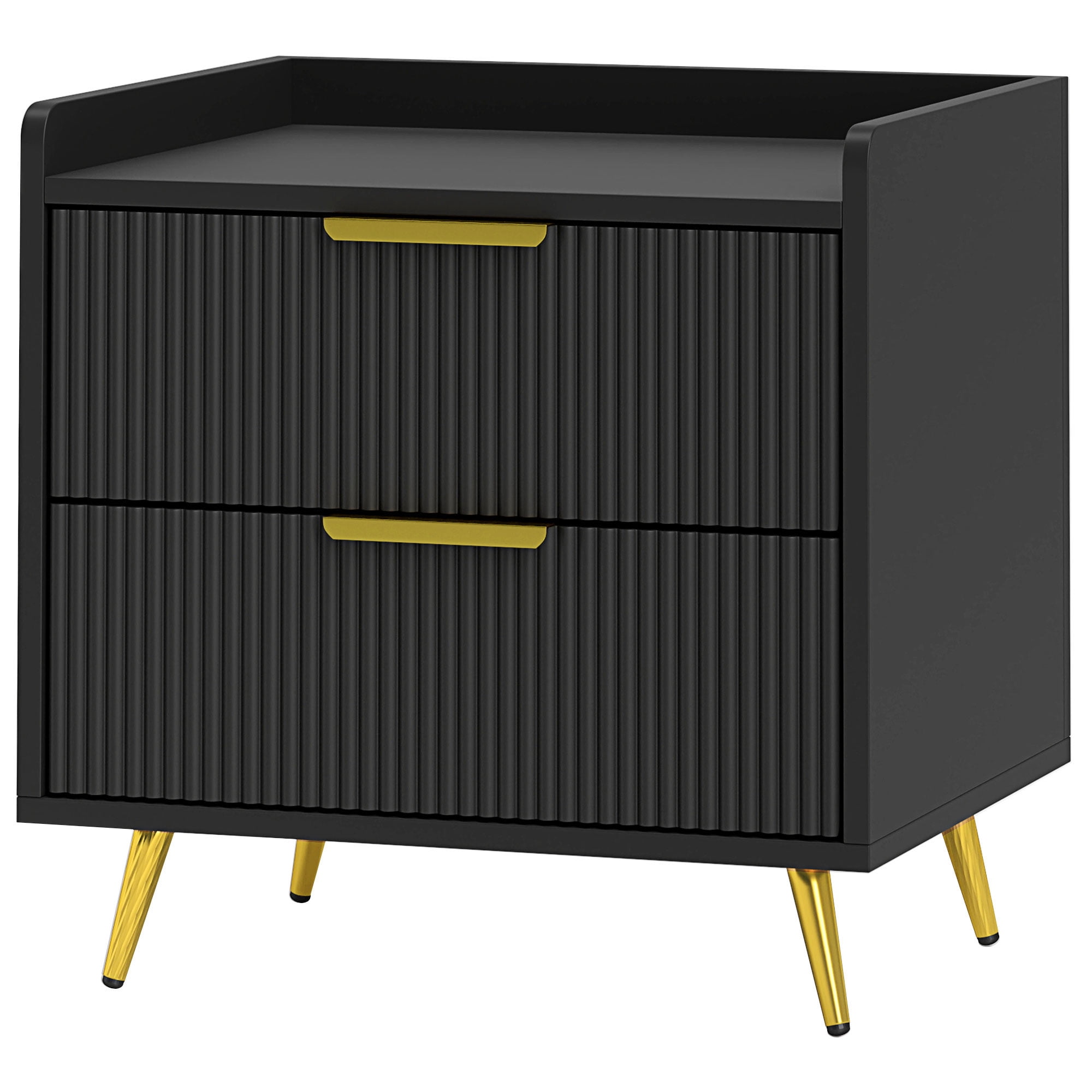 CoSoTower Bedside Table, Nightstand with 2 Drawers, Side End Table with Metal Legs for Bedroom, Black