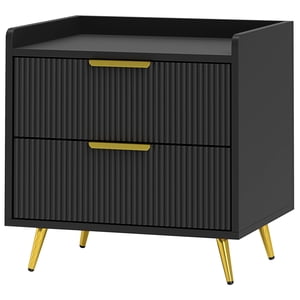 CoSoTower Table de chevet, Table de nuit avec 2 Tiroirs, Table latérale avec jambes en métal pour chambre, Noir