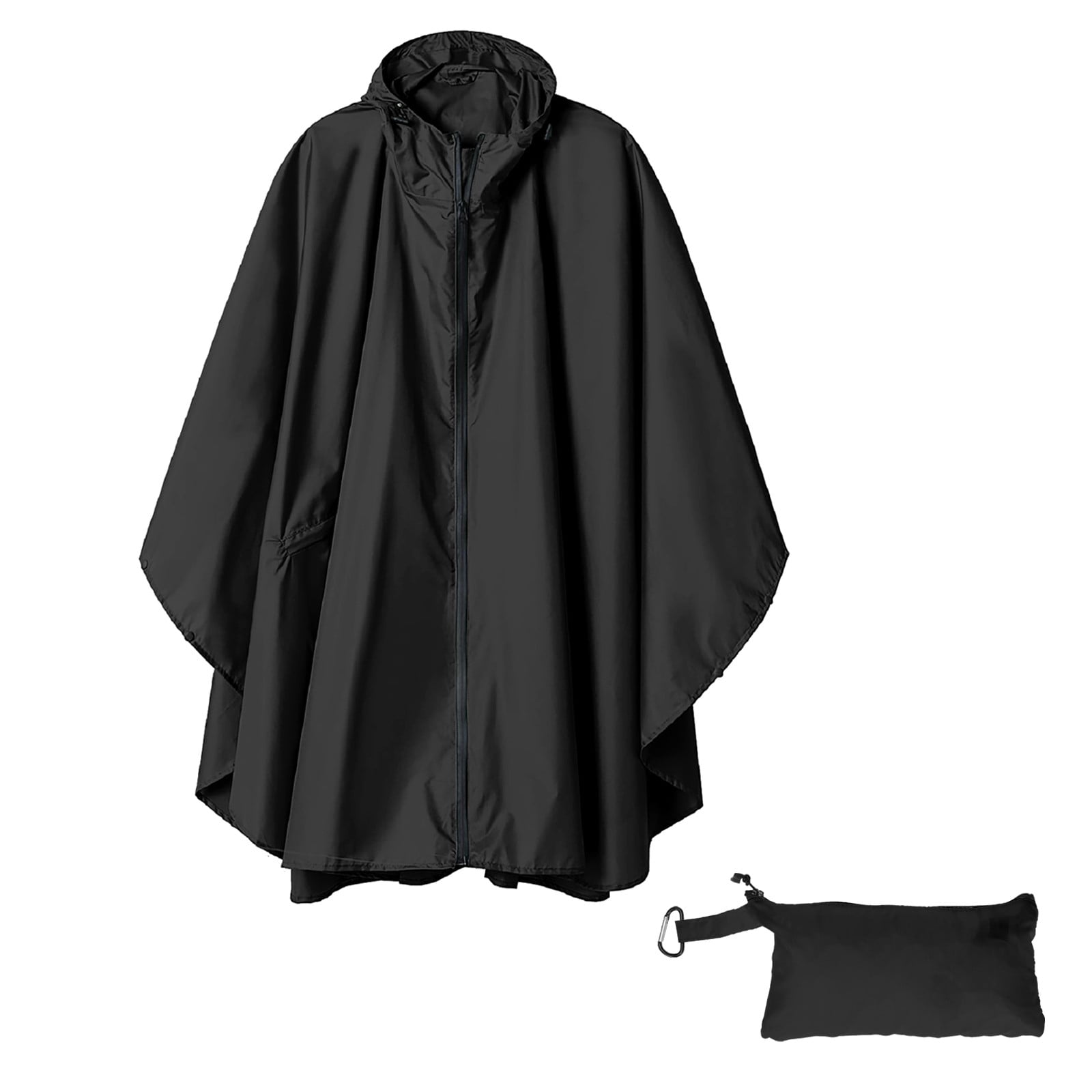 Clearance! Baberdicy Unisex Solid Color Hooded Zippered Poncho Shawl Black