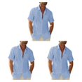 thumbnail image 3 of pitrice Men Shirt Casual Short Sleeve Breathable Replacement Button Down Solid Color Fashionable Home Dating Shirts Top Light Blue M 3Set, 3 of 6