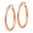 thumbnail image 2 of 14K Rose Gold Diamond Cut 3mm Round Hoop Earrings, 2 of 3