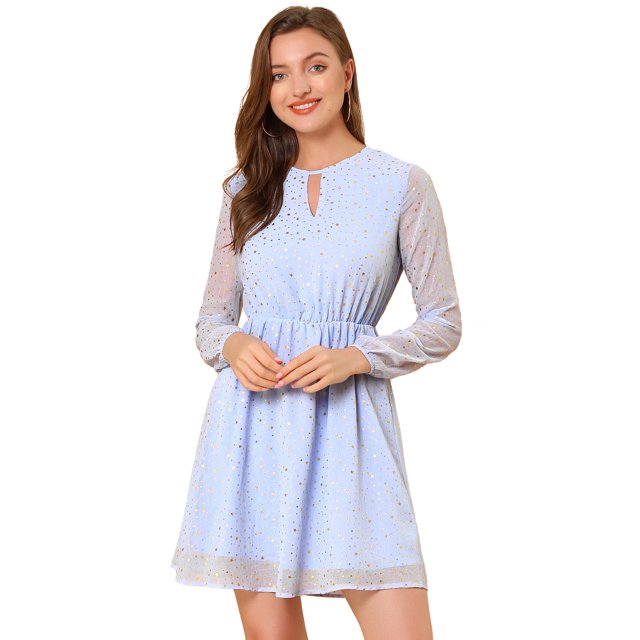 INSPIRE CHIC Robe Trapèze à Col en V Ras-du-Cou Métallique Brillante à Étoiles pour Femme