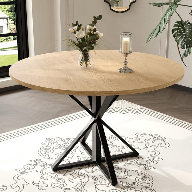 Yiwa Round Dining Table for 4, 47" Dining Table, Circle Table, Dining Room Table with Heavy Duty Metal Base, Round Kitchen Table for Kitchen Dinning Room(Only Table)